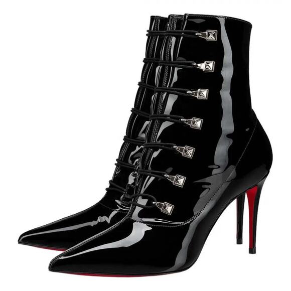 Christian Louboutin Frenchissima 2020 85 Patent Black Short Ankle Heel Boot 37 - Picture 1 of 11